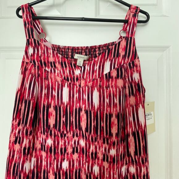 Sejour Pink Black Painted Ikat Print NWT Nordstrom Smocked Adjustable Maxi Dress - Picture 1 of 8
